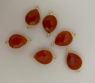 Six Piece a Pack Connector Real Gold Plated  Carnelian Pear Shape, Size : 12mmX15mm.