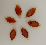Six Piece a Pack Connectro Real Gold Plated  Carnelian Marquise Shape, Size : 11mmX22mm.