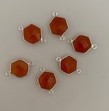 Six Piece a Pack Connector Sterling Silver 925 Carnelian Hexagon Shape, Size : 12