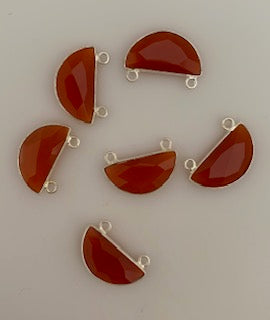 Six Piece a Pack Connector Sterling Silver 925 Carnelian Half Moon Shape, Size : 9mmX18mm.
