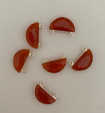 Six Piece a Pack Connector Sterling Silver 925 Carnelian Half Moon Shape, Size : 9mmX18mm.