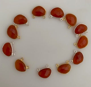 Six Piece a Pack Connector Real Gold Plated and Sterling Silver 925 Carnelian Pear Shape, Size : 10mmX15mm.