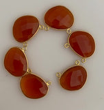 Six Piece a Pack Connector  Real Gold Plated and Sterling Silver 925 Red Onyx   H Oval Shape, Size : 15mmX20mm.