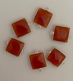 Six Piece a Pack Connector Real Gold Plated and Sterling Silver 925 Carnelian Square Shape, Size : 15mm
