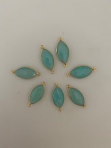Six Piece a Pack Connector Real Gold Plated  Aqua Chalcedony Marquise Shape, Size : 11mmX22mm.