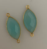 Six Piece a Pack Connector Real Gold Plated  Aqua Chalcedony Marquise Shape, Size : 11mmX22mm.