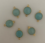 Six Piece a Pack Connector Real Gold Plated  Aqua Chalcedony Round  Shape, Size : 11mm