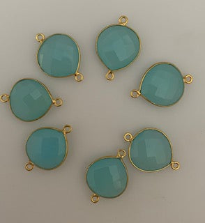 Six Piece a Pack Connector Real Gold Plated  Aqua Chalcedony Heart Shape, Size : 15mm.