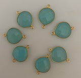 Six Piece a Pack Connector Real Gold Plated  Aqua Chalcedony Heart Shape, Size : 15mm.