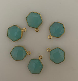 Six Piece a Pack One Loop  Real Gold Plated  Aqua Chalcedony Hexagon Shape, Size : 12mm.#DM 755