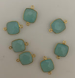 Six Piece a Pack Connector Real Gold Plated  Aqua Chalcedony Cushion Shape, Size : 12mm