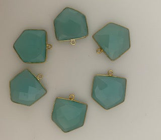 Six Piece a Pack One Loop Real Gold Plated and  Aqua Chalcedony Pentagon Shape, Size : 18mm