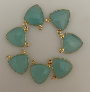 Six Piece a Pack Connector Real Gold Plated and Sterling Silver 925 Aqua Chalcedony Trillion Shape, Size : 15mm.