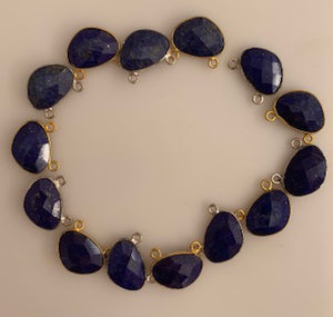 Six Piece a Pack Connector Real Gold Plated and Sterling Silver 925 Lapis Lazuli H Oval  Shape, Size : 15mmX20mm.