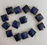 A Set of 6 Pcs Connector Real Gold Plated Sterling Silver 925 Lapis Lazuli Square Shape Bezel  Size : 15mm