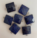 A Set of 6 Pcs Connector Real Gold Plated Sterling Silver 925 Lapis Lazuli Square Shape Bezel  Size : 15mm