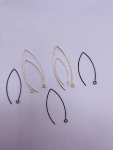 A Pack Of Gold Finish,Silver Plated, Gunmetal Ear wires, in 3 Color 3 sizes:58X28mm(20Pcs)46X23mm(20Pcs./Pack) and 32mmX16mm (30Pcs./Pack)