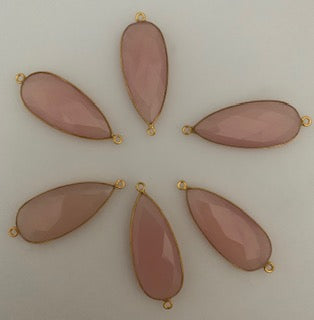 Pink Chalcedony Six Piece a Pack Connector  Real Gold Plated Pink Chalcedony  Pear Shape, Size : 14mmX32mm. DM 341