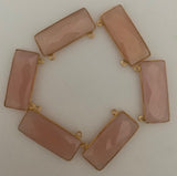 Pink Chalcedony Six Piece a Pack Connector  Real Gold Plated  Rectangle Shape, Size : 12mmX30mm.
