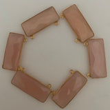 Pink Chalcedony Six Piece a Pack Connector  Real Gold Plated  Rectangle Shape, Size : 12mmX30mm.