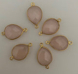 Pink Chalcedony Six Piece a Pack Connector Real Gold Plated  Pear Shape, Size : 12mmX15mm. DM 682