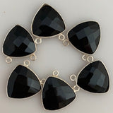 Black Onyx of Six Pieces Connector Real Gold Plated and Sterling Silver 925 Black Onyx, Trillion Shape, Size : 15mm.#DM 4