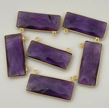 Amethyst  Bezel Pack Six Pieces Connector Real Gold Plated and Sterling Silver 925 Amethyst Rectangle Shape, Size : 12mmX30mm.#DM 388