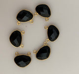 Six Piece a Pack Connector Real Gold Plated Black Onyx  H Oval Shape, Size : 10mmX15mm.