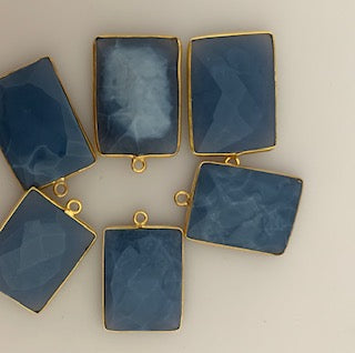 Six Piece a Pack One Loop Real Gold Plated  Blue Opal Rectangle Shape, Size : 15mmX20mm.
