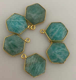 A Pack of Six Pieces One Loop  Real Gold Plated Amazonite Hexagon Shape,Size :12mm.