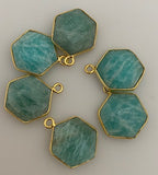 A Pack of Six Pieces One Loop  Real Gold Plated Amazonite Hexagon Shape,Size :12mm.