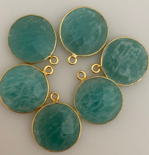 A Pack of six Pieces  One Loop Real Gold Plated Amazonite Round Shape,Size :15mm.