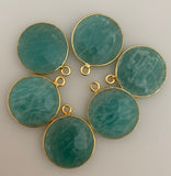 A Pack of six Pieces  One Loop Real Gold Plated Amazonite Round Shape,Size :15mm.