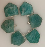 A Pack of six  Pieces  One Loop Real  Sterling Silver 925  Amaxonite Pentagon Shape, Size :18mmX18.