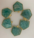 Amazonite One-Piece with One Loop – Pentagon Shape Bezel, Real Gold Plated Sterling Silver 925, Size: 18mm x 18mm