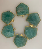 Amazonite One-Piece with One Loop – Pentagon Shape Bezel, Real Gold Plated Sterling Silver 925, Size: 18mm x 18mm