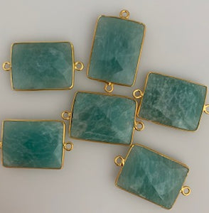 A Pack of Six Piece Connector Gold Plated Amazonite Rectangle Shape, Size:15mmX20mm.
