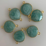 A Pack of Six Piece Connector Gold Plated And Sterling Silver  Amazonite Heart Shape Bezel Size:15mm.DM 423