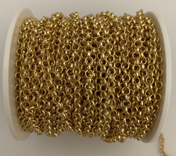 3 Feet of Gold Plated and Natural Brass Chain | Rolo With Half Round Chain | Half Round Wire | Gold Plated E-Coated. Size:2.8mm | CHN26BM