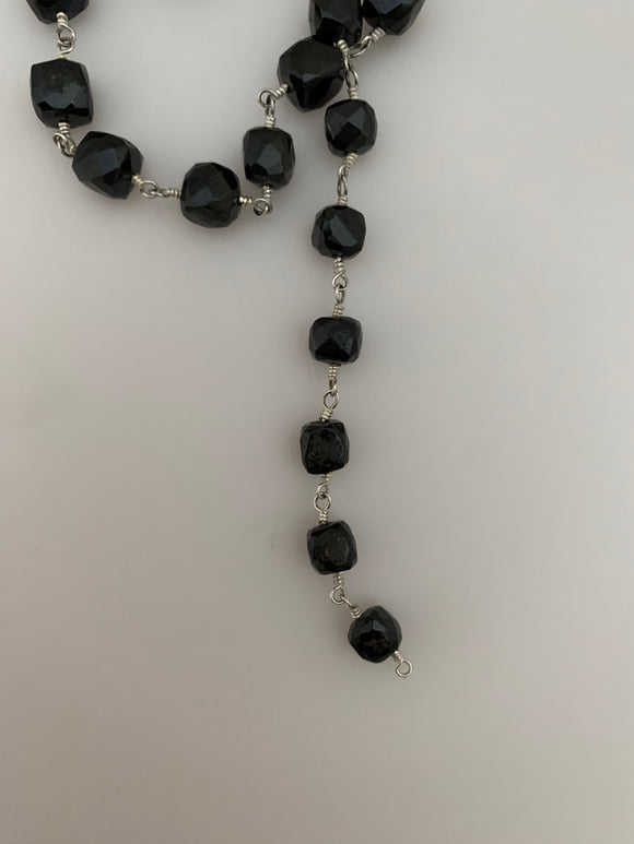Black Spinel 6mm  Silver Plated Rosary Beaded Chain,WireWrapping Gemstone Chain,Natural Gemstone ,Anti-Tarnish Finished chain 47-7 Black Spinel