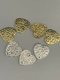 Gold Plated And silver Plated  Connector E-coated Hearts. Hammered, Findings with 2 holes. Size 18mmX17mm