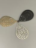 Filigree Teardrop, 6 Pcs., Sizes: 47mmX30mm, Gold And Silver Plated, Gunmetal  Pendant , Brushed Finish, Handmade Findings/Components.