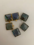 Labradorite  Bezel Pack of 6  Pcs One Loop Real Gold Plated And  Sterling Silver 925 Labradorite Square Shape Bezel  Size : 15mm