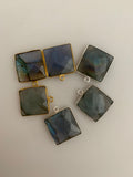 Labradorite  Bezel Pack of 6  Pcs One Loop Real Gold Plated And  Sterling Silver 925 Labradorite Square Shape Bezel  Size : 15mm