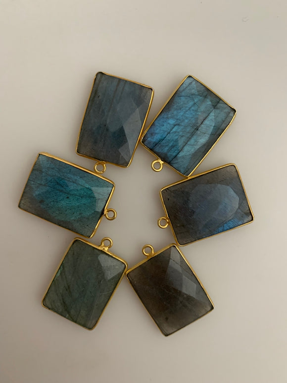 Labradorite Bezel Pack of Six Pieces One Loop Real Gold Plated And  Sterling Silver Natural Labradorite Rectangle Shape  Size :15mX20m
