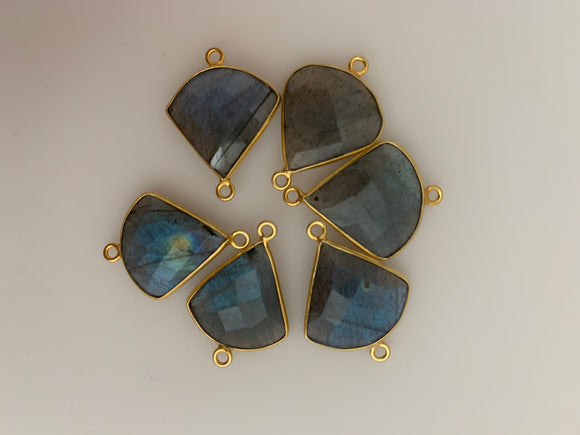 Labradorite Bezel Six Pieces Connector Real Gold Plated and Sterling Silver 925 Labradorite ,Qtr Circle Shape Size :17mm