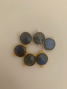 Labradorite Bezel Six Piece a Pack Connector Real Gold Plated and Silver 925 Labradorite  Round Shape, Size : 15mm