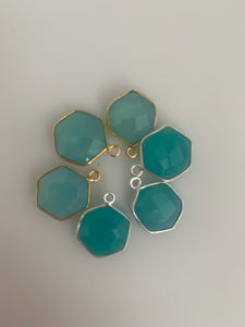 Aqua Chalcedony Bezel Six Piece a Pack one loop  Real Gold Plated and Sterling Silver 925 Aqua Chalcedony Bezel Hexagon  Shape, Size : 12mm.