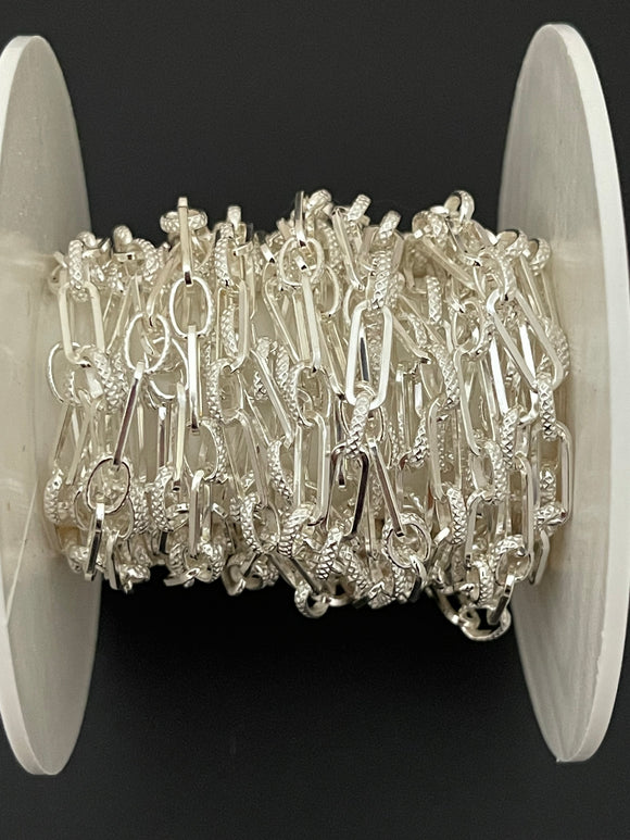 3 feet long Sterling Silver Chain, Paper Clip Links Alternated with 3 oval links With patterned surface Size:4,25X11,3-4,X8,7m | CHN139SS