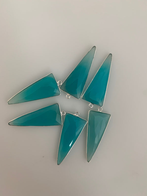 Aqua Chalcedony Bezel Pack of 6 Pieces 1 Loop Real Gold Plated And  Sterling Silver Aqua Chalcedony Triangle Shape, Two Size :15mX35m,15mX20m